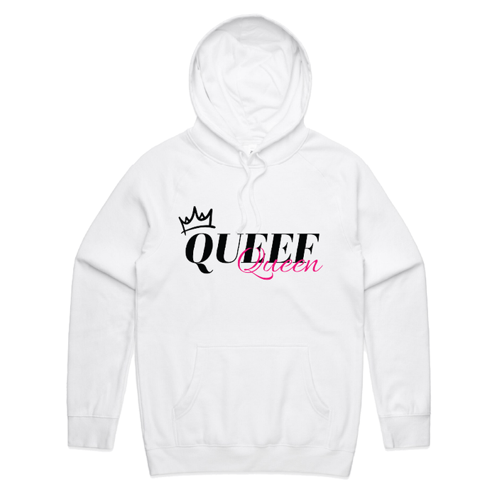 S / White / Large Front Print Queef Queen 💨👑 - Unisex Hoodie