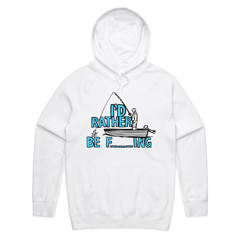 S / White / Large Front Print Rather Be Fishing 🐟🍆 - Unisex Hoodie