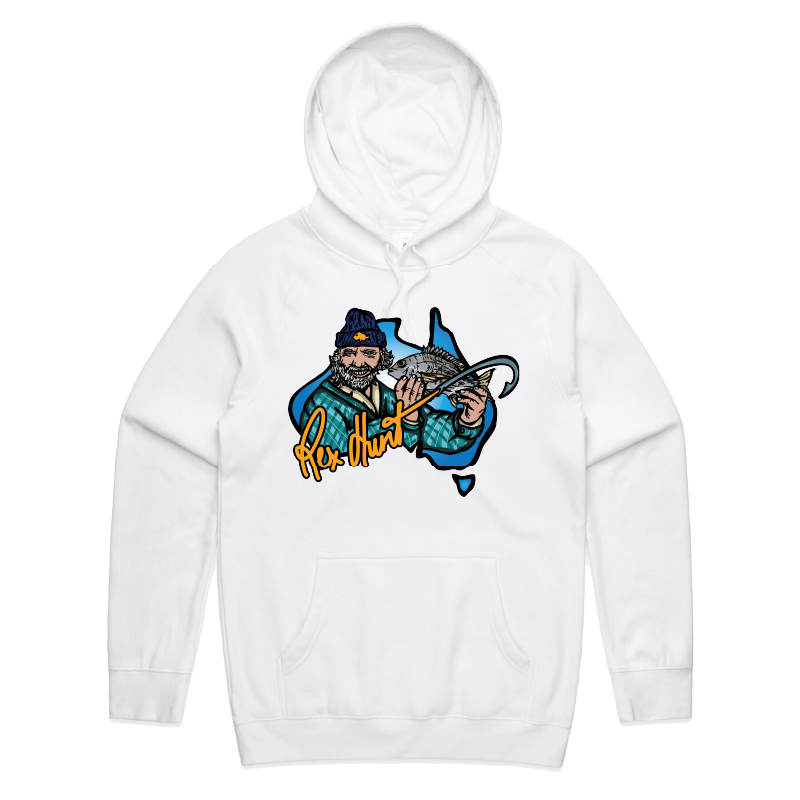 S / White / Large Front Print Rex Hunt Fishing 🎣🛥️ - Unisex Hoodie