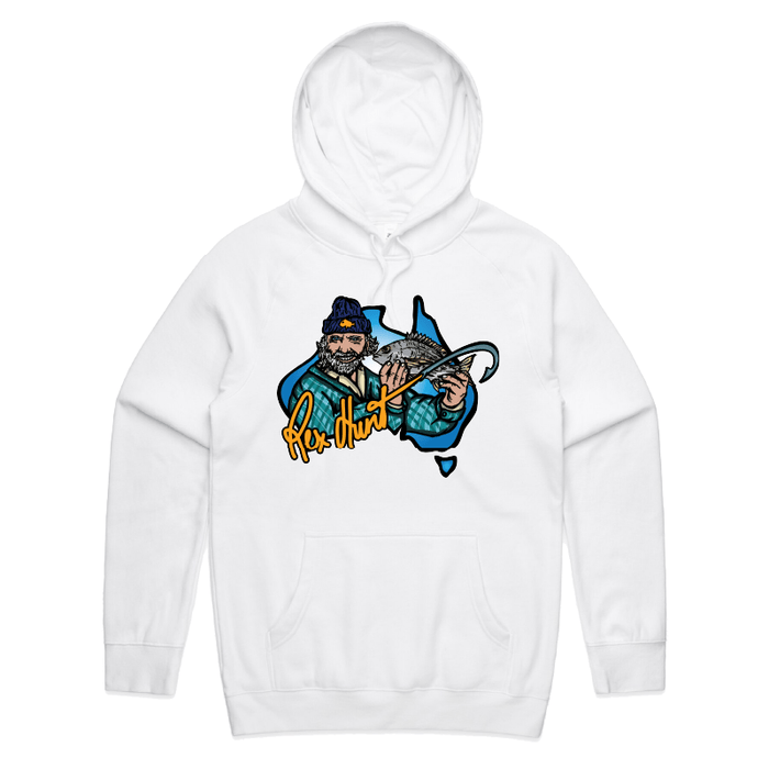 S / White / Large Front Print Rex Hunt Fishing 🎣🛥️ - Unisex Hoodie