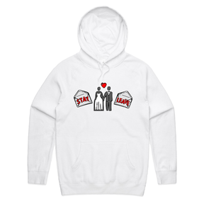 S / White / Large Front Print Stay or Leave? 💌💔 – Unisex Hoodie