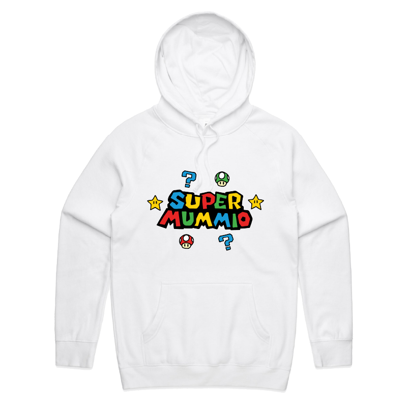S / White / Large Front Print Super Mummio ⭐🍄 – Unisex Hoodie