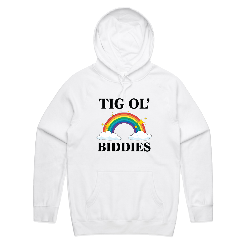 S / White / Large Front Print Tig Ol’ Biddies 🍒🤤 - Unisex Hoodie