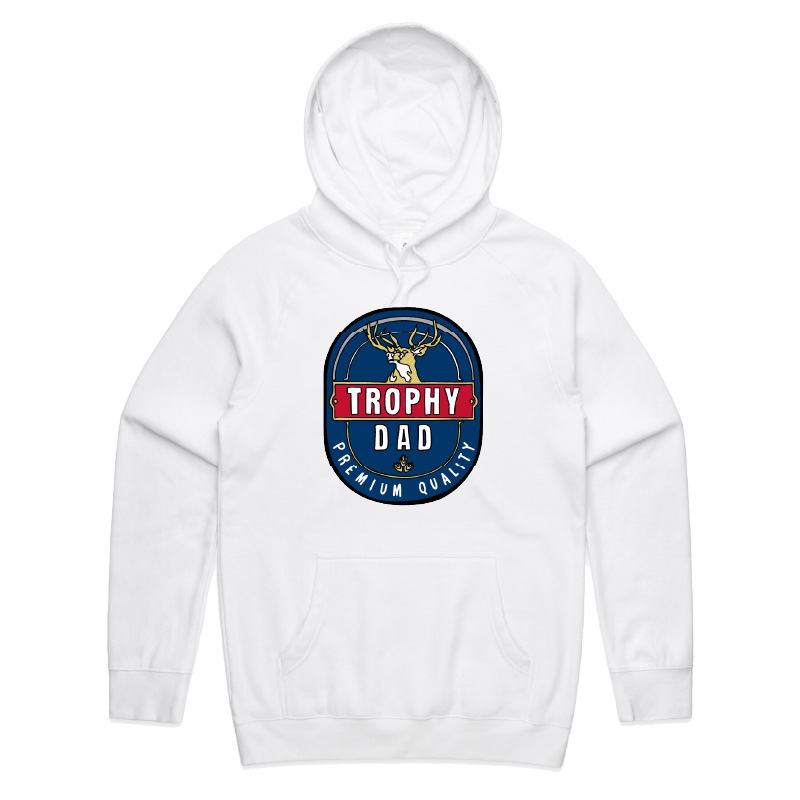 S / White / Large Front Print Trophy Dad 2heys 🍺🏆 – Unisex Hoodie