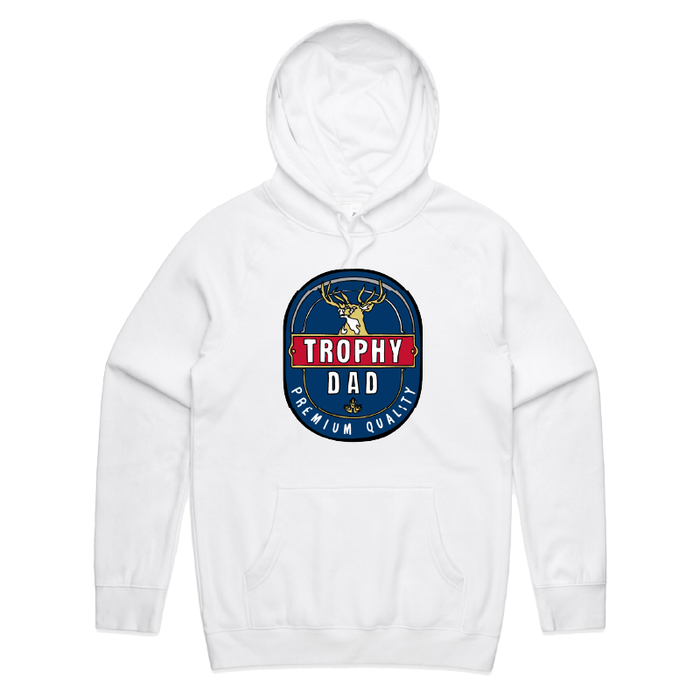 S / White / Large Front Print Trophy Dad 2heys 🍺🏆 – Unisex Hoodie