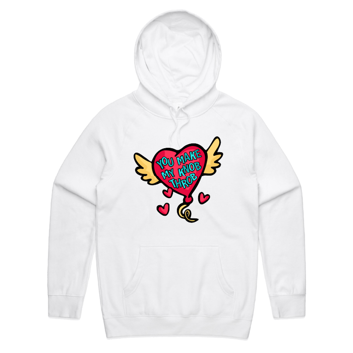 S / White / Large Front Print You Make My Knob Throb 🍆🌡️ – Unisex Hoodie