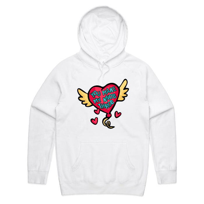 S / White / Large Front Print You Make My Knob Throb 🍆🌡️ – Unisex Hoodie