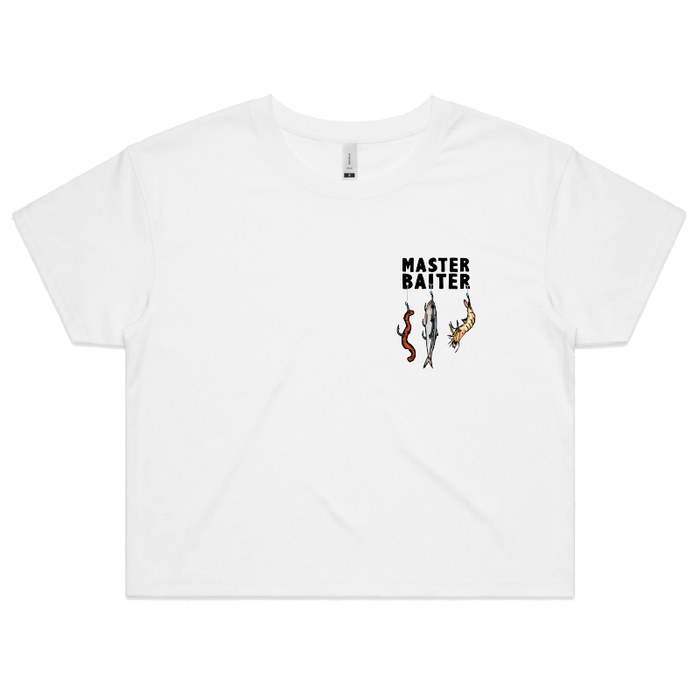 S / White Master Baiter 🎣 - Women's Crop Top