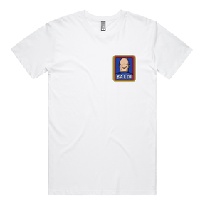 S / White / Small Front Design Baldi 👨🏻‍🦲✂️ – Men's T Shirt