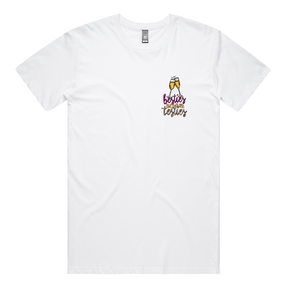 S / White / Small Front Design Besties Before Testies 👭🥰 – Men's T Shirt