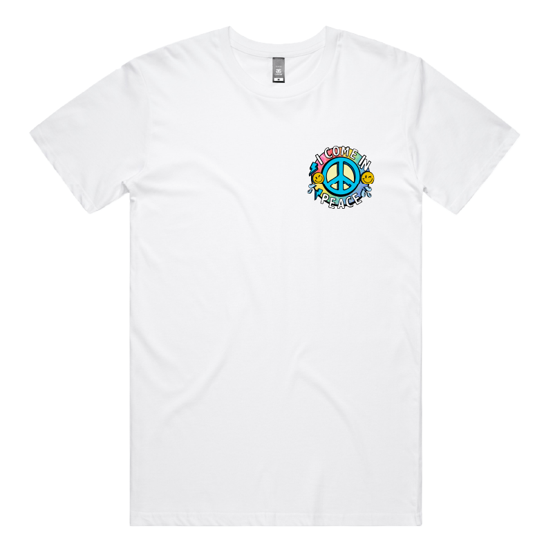S / White / Small Front Design I Come In Peace ☮️ – Men's T Shirt