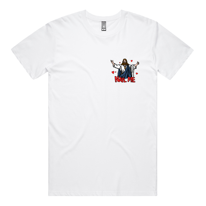 S / White / Small Front Design Nail Me 🙏🔨 – Men's T Shirt