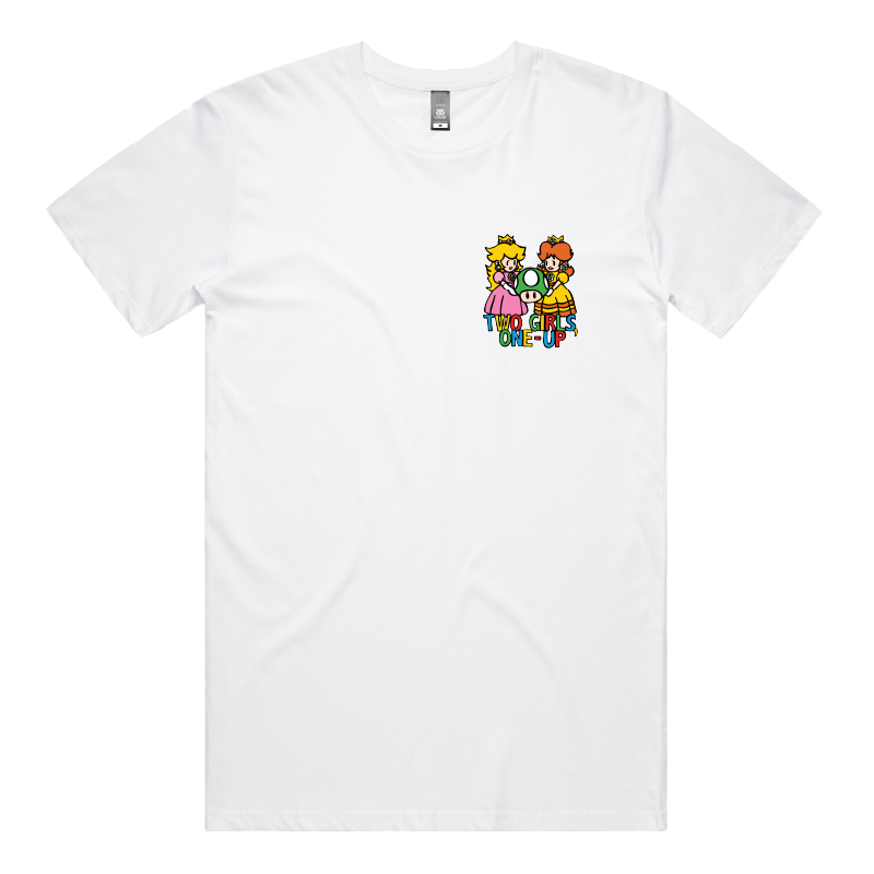 S / White / Small Front Design Two Girls One-Up 🍄📤 – Men's T Shirt