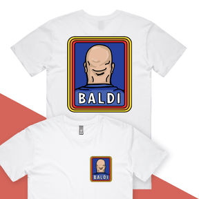 S / White / Small Front & Large Back Design Baldi 👨🏻‍🦲✂️ – Men's T Shirt