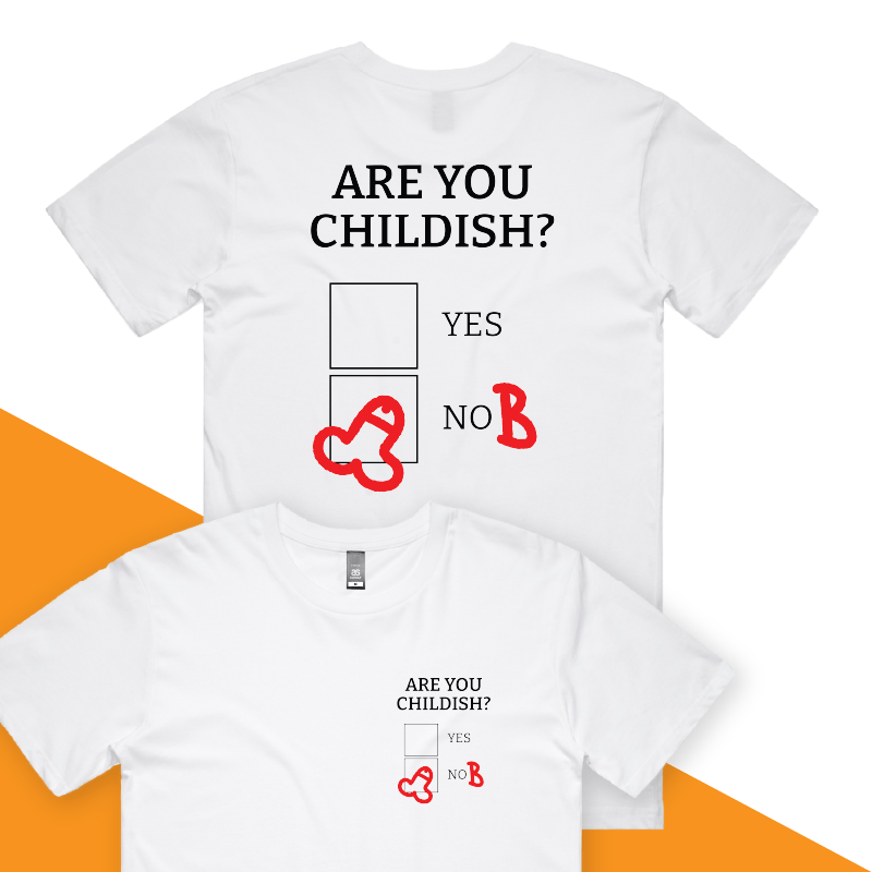 S / White / Small Front & Large Back Design Definitely Not Childish 📋🖕 - Men's T Shirt