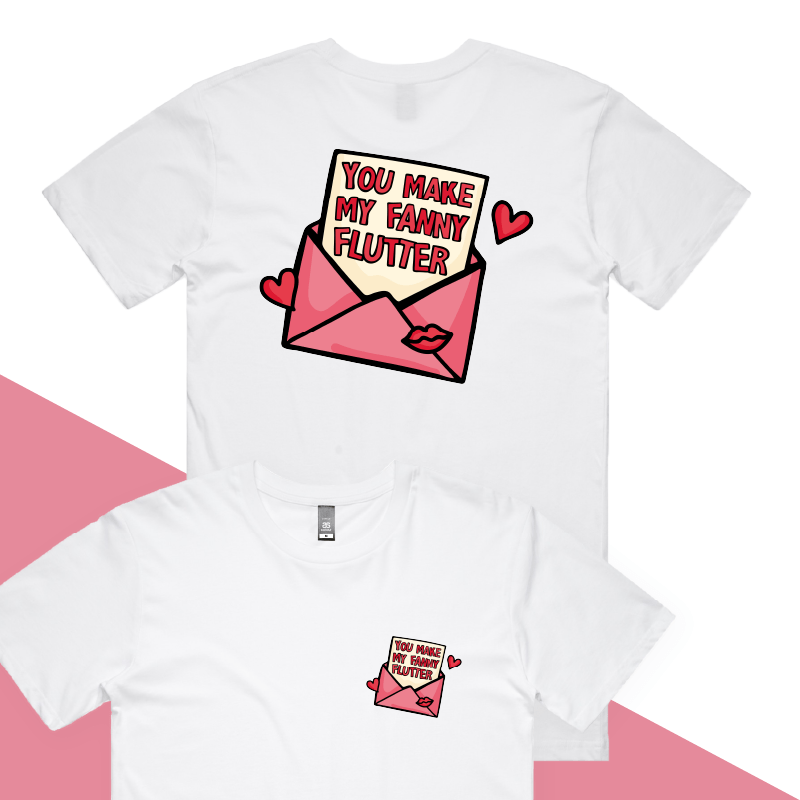 S / White / Small Front & Large Back Design Fanny Flutter 🦋 – Men's T Shirt