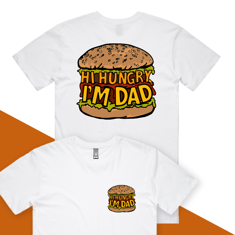 S / White / Small Front & Large Back Design Hi Hungry, I'm Dad 🍔 - Men's T Shirt