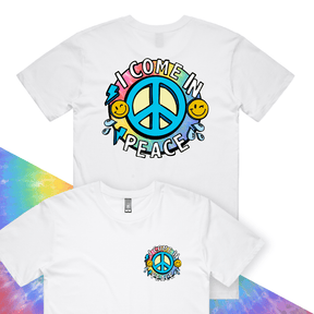 S / White / Small Front & Large Back Design I Come In Peace ☮️ – Men's T Shirt