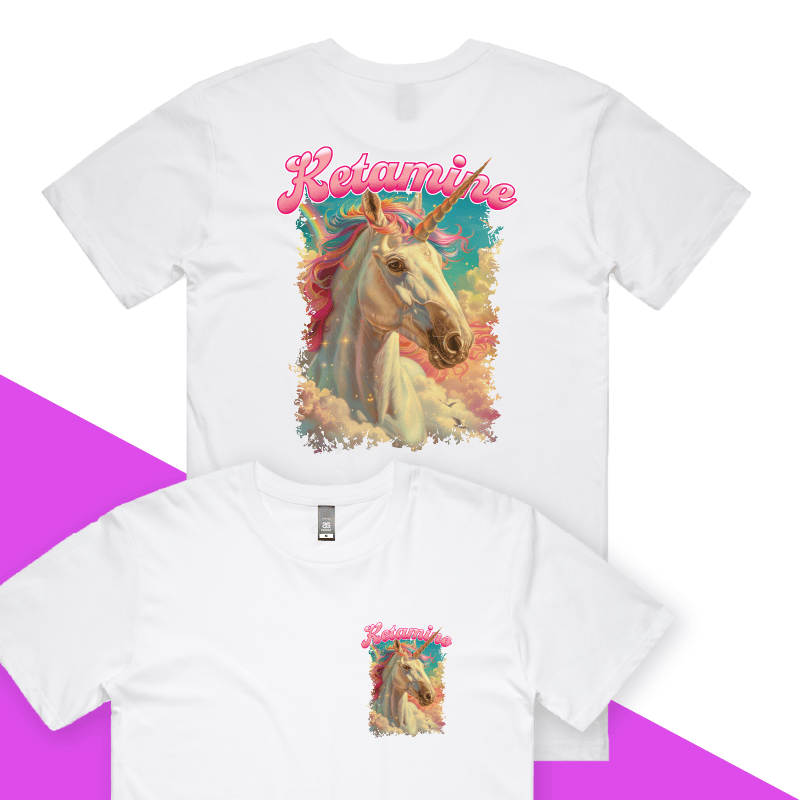 S / White / Small Front & Large Back Design Ketamine Unicorn 💉🦄 - Men's T Shirt