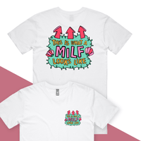 S / White / Small Front & Large Back Design MILF Looks Like 👆 – Men's T Shirt