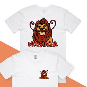 S / White / Small Front & Large Back Design Moustacha 🦁👨 - Men's T Shirt