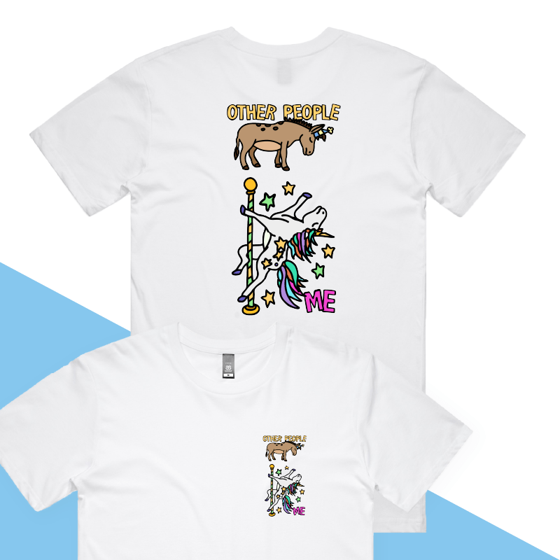 S / White / Small Front & Large Back Design Not Like The Others  🐴🦄 – Men's T Shirt