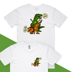 S / White / Small Front & Large Back Design Pull My Hair 🦖🦕 – Men's T Shirt