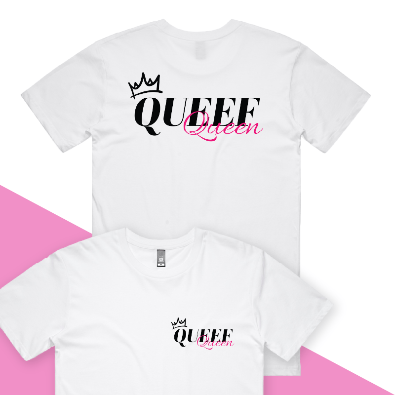 S / White / Small Front & Large Back Design Queef Queen 💨👑 - Men's T Shirt