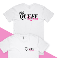 S / White / Small Front & Large Back Design Queef Queen 💨👑 - Men's T Shirt