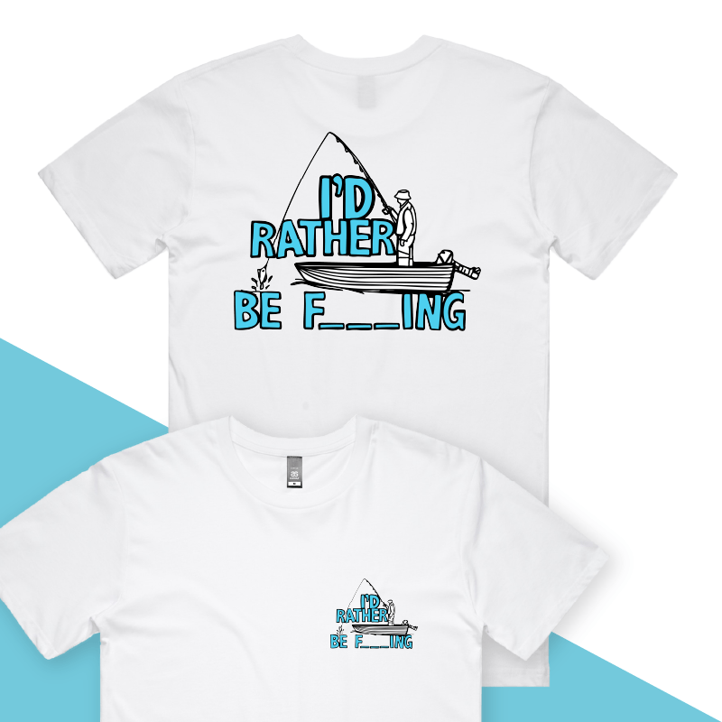 S / White / Small Front & Large Back Design Rather Be Fishing 🐟🍆 - Men's T Shirt