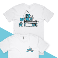 S / White / Small Front & Large Back Design Rather Be Fishing 🐟🍆 - Men's T Shirt