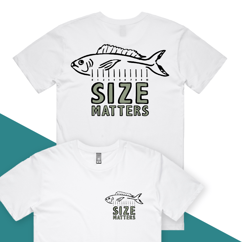 S / White / Small Front & Large Back Design Size Matters 🐟📏 – Men's T Shirt
