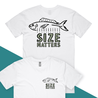 S / White / Small Front & Large Back Design Size Matters 🐟📏 – Men's T Shirt