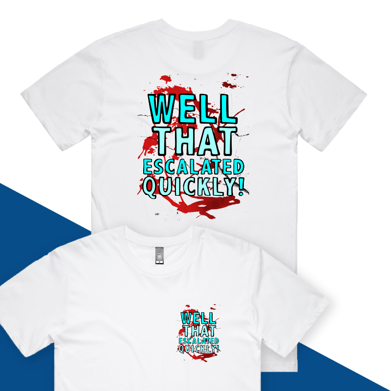 S / White / Small Front & Large Back Design That Escalated Quickly 🤬😬 – Men's T Shirt