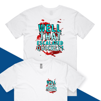 S / White / Small Front & Large Back Design That Escalated Quickly 🤬😬 – Men's T Shirt