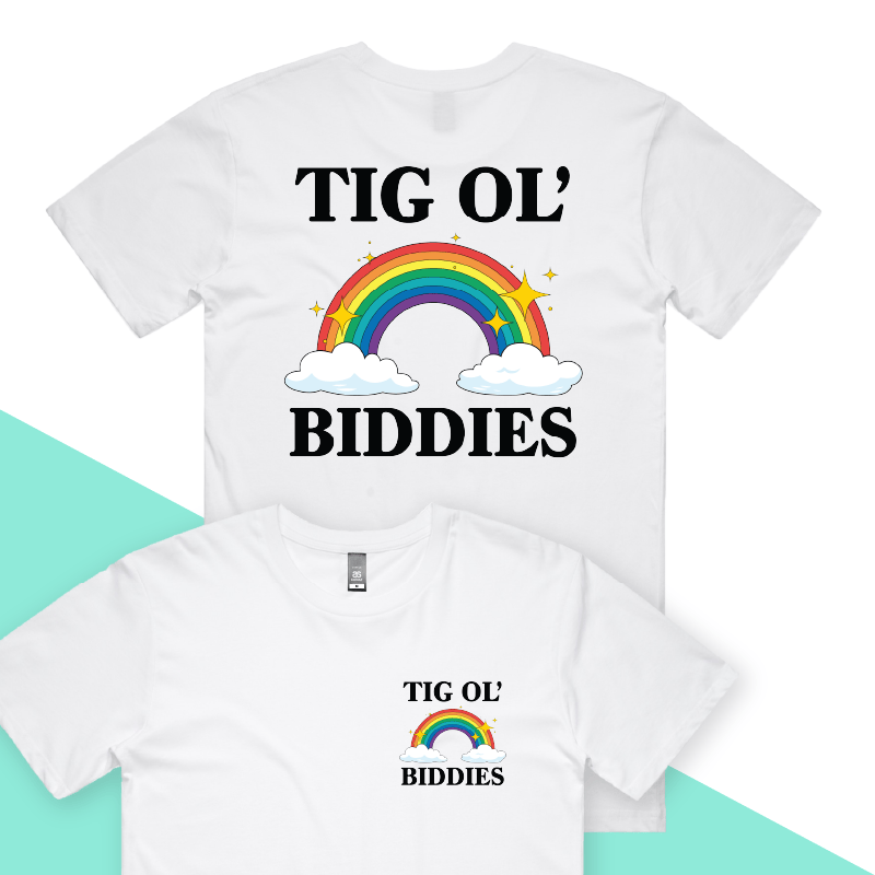 S / White / Small Front & Large Back Design Tig Ol’ Biddies 🍒🤤 - Men's T Shirt