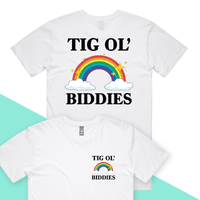 S / White / Small Front & Large Back Design Tig Ol’ Biddies 🍒🤤 - Men's T Shirt