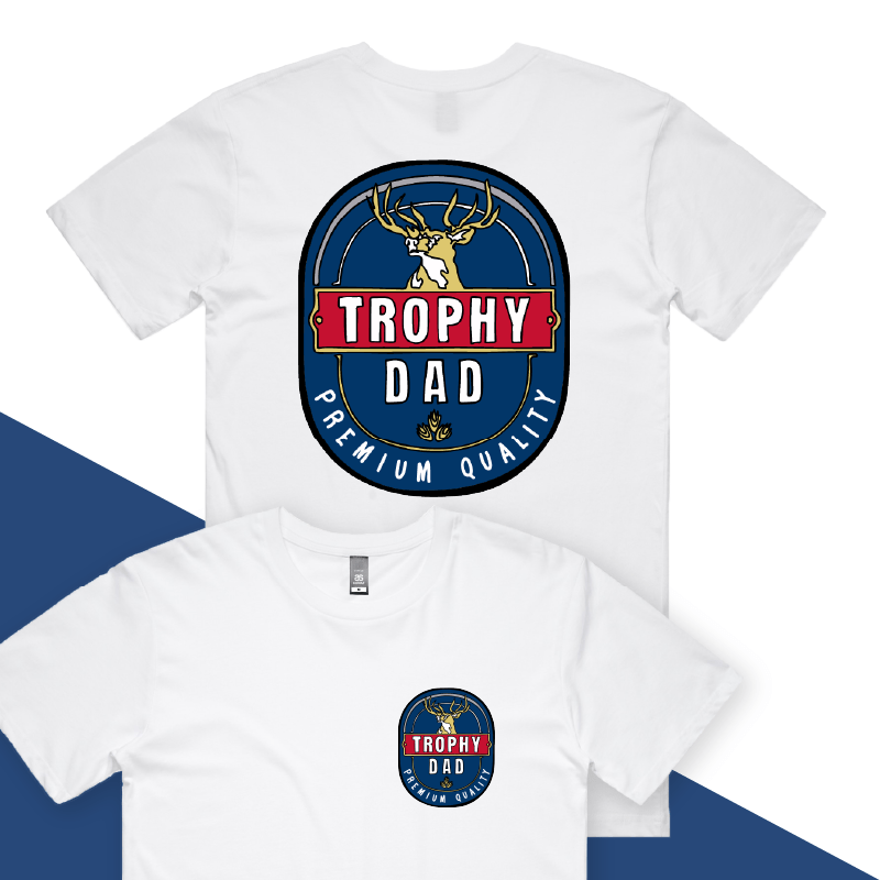 S / White / Small Front & Large Back Design Trophy Dad 2heys 🍺🏆 – Men's T Shirt