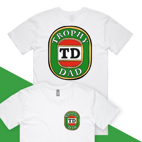 S / White / Small Front & Large Back Design Trophy Dad Victor Bravo 🍺🏆 – Men's T Shirt