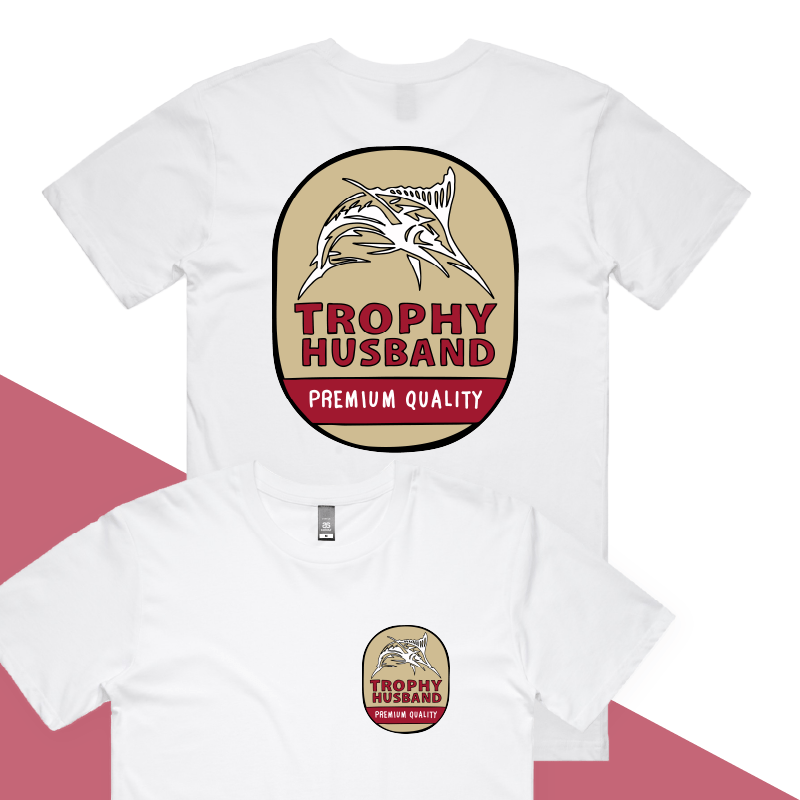 S / White / Small Front & Large Back Design Trophy Husband Northern 🍺🏆 – Men's T Shirt