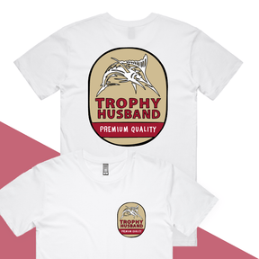 S / White / Small Front & Large Back Design Trophy Husband Northern 🍺🏆 – Men's T Shirt