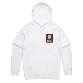 S / White / Small Front Print Baldi 👨🏻‍🦲✂️ – Unisex Hoodie