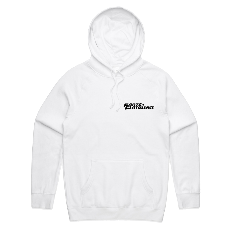 S / White / Small Front Print Farts & Flatuence 🏆💨 - Unisex Hoodie