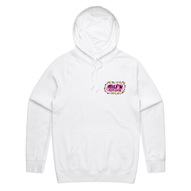 S / White / Small Front Print Milf'n Ain't Easy 👩🎖️ – Unisex Hoodie