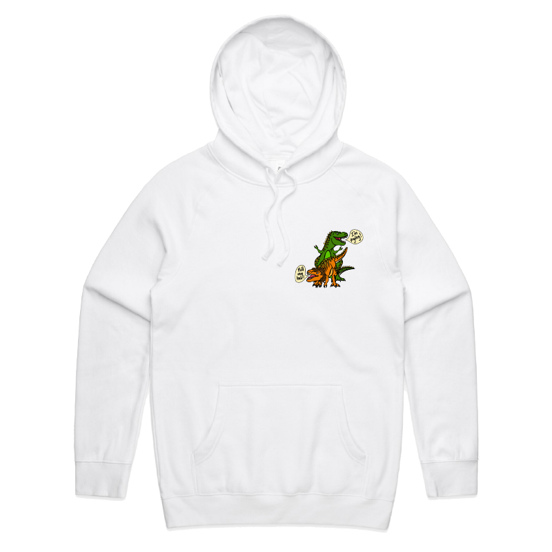 S / White / Small Front Print Pull My Hair 🦖🦕 – Unisex Hoodie