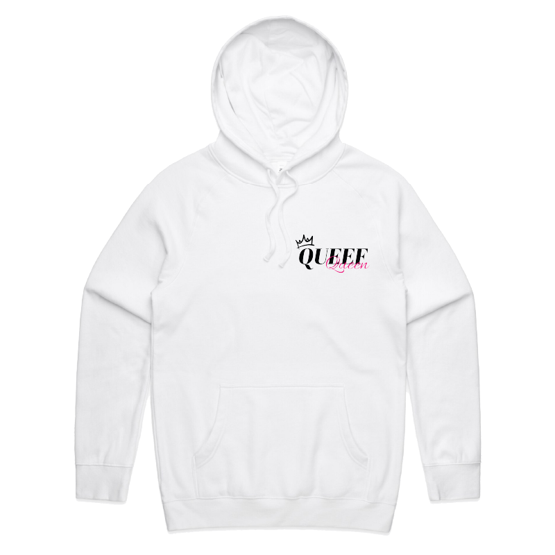 S / White / Small Front Print Queef Queen 💨👑 - Unisex Hoodie