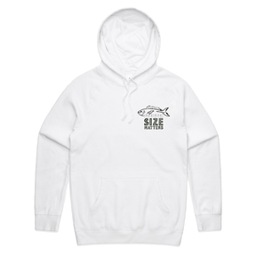 S / White / Small Front Print Size Matters 🐟📏 – Unisex Hoodie