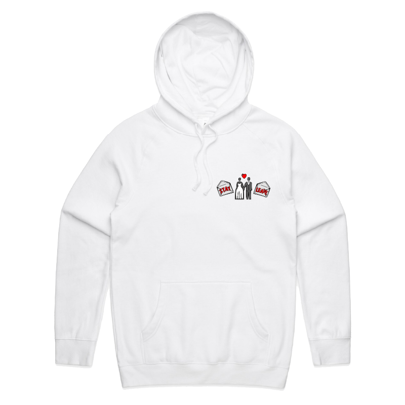 S / White / Small Front Print Stay or Leave? 💌💔 – Unisex Hoodie