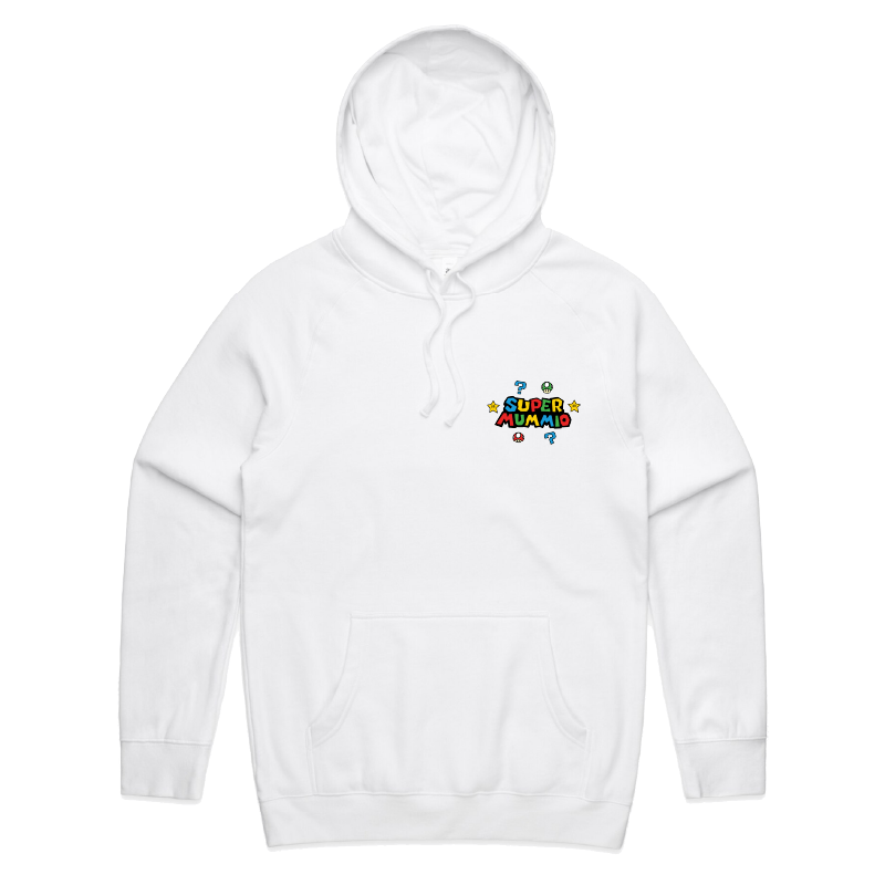 S / White / Small Front Print Super Mummio ⭐🍄 – Unisex Hoodie