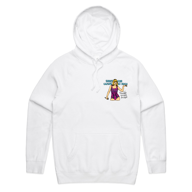 S / White / Small Front Print Trouble, Trouble, Trouble – Unisex Hoodie